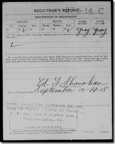 1918 Rayner Raynor US WWI Draft Registration Card